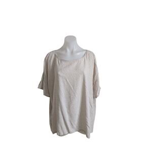 Eileen Fisher Size XL Scoop Neck Shirt Top Cream Black Geometric Short Sleeves